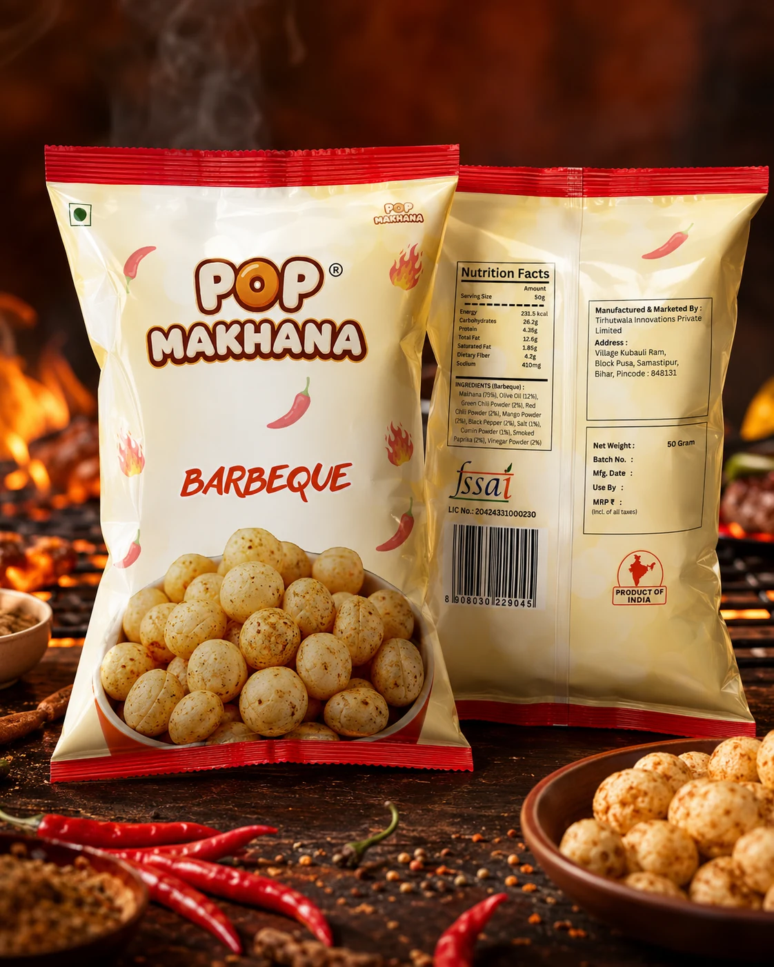 Pop Makhana Barbeque pack background